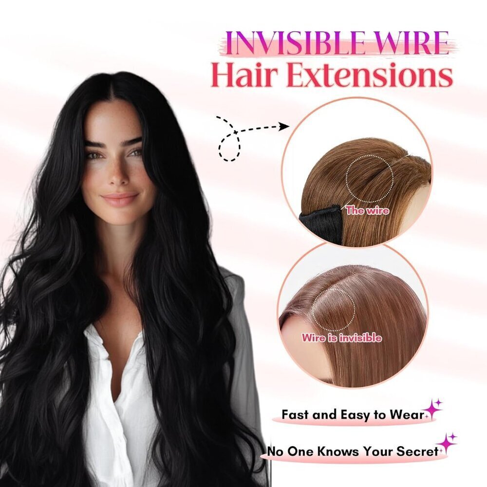Remy Human Hair Halo Extensions 16 Inch Jet Black Fullness Clip-In Hairpiece - Picture 7 of 9
